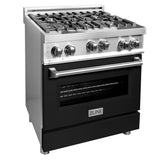 Z-Line - 30'' Professional Gas on Gas Range in Stainless Steel with Black Matte Door - Black Matte