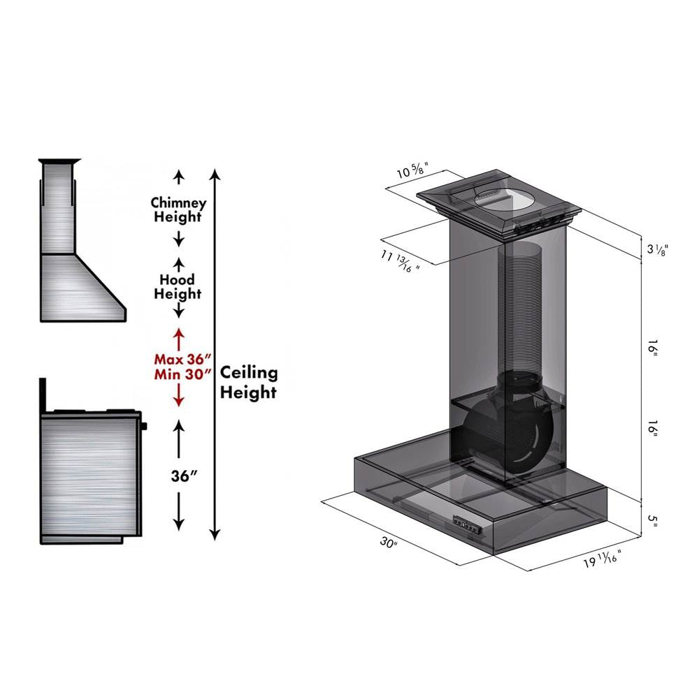30'' Professional Wall Mount Range Hood in Stainless Steel with Crown Molding