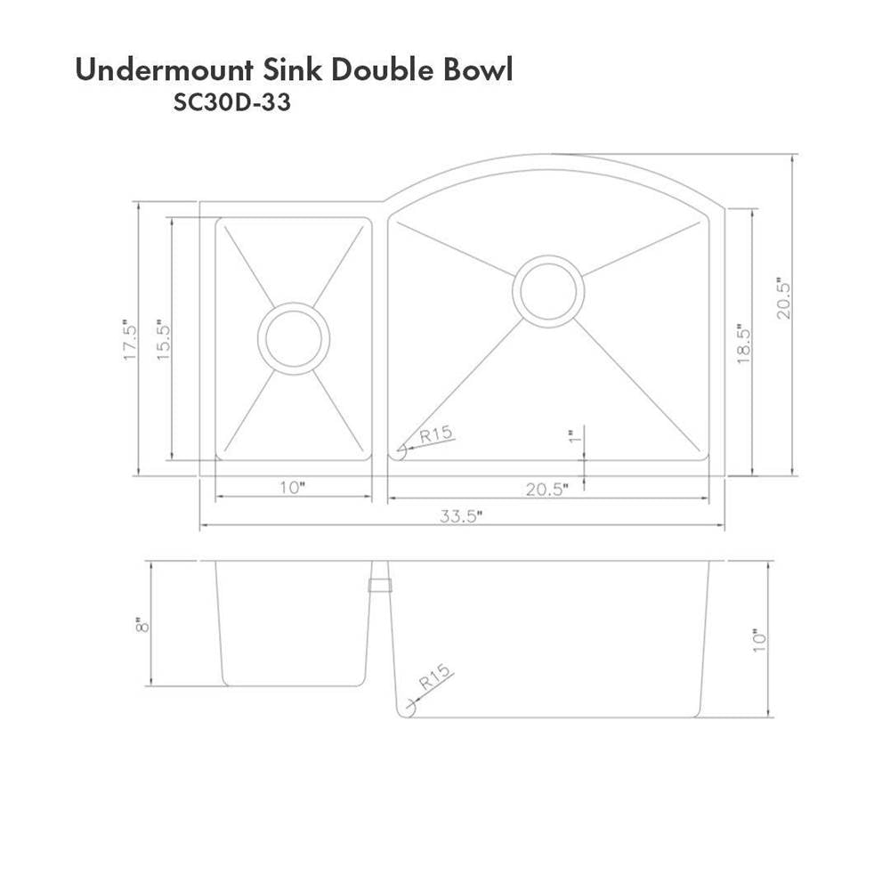 Aspen 33'' Undermount Double Bowl Sink in Stainless Steel