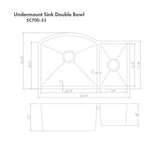 Cortina 33'' Undermount Double Bowl Sink in Stainless Steel