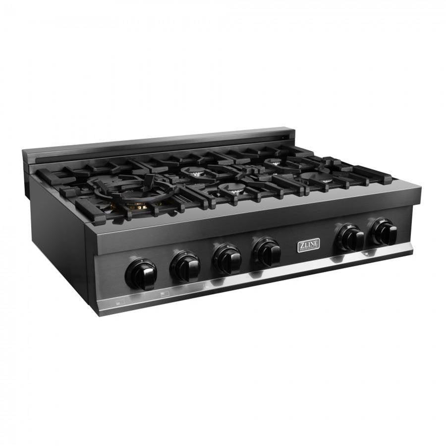 Z-Line - 36'' Porcelain Rangetop in Black Stainless with 6 Gas Burners - Black Stainless Steel