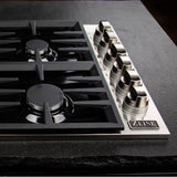 36'' Dropin Cooktop with 6 Gas Brass Burners and Black Porcelain Top