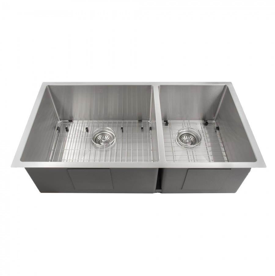 Z-Line - Chamonix 36'' Undermount Double Bowl Sink in Stainless Steel - Stainless Steel
