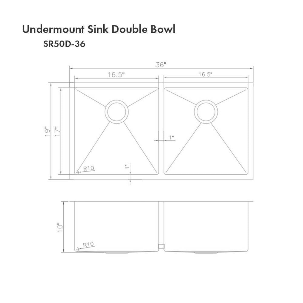 Anton 36'' Undermount Double Bowl Sink in Stainless Steel