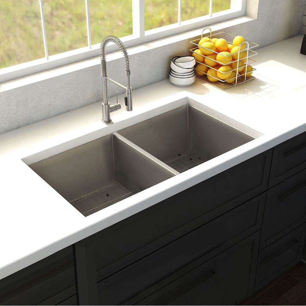 Anton 36'' Undermount Double Bowl Sink in Stainless Steel
