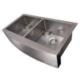 Niseko Farmhouse 36'' Apron Mount Double Bowl Sink in Stainless Steel