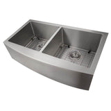 Z-Line - Niseko Farmhouse 36'' Apron Mount Double Bowl Sink in Stainless Steel - Stainless Steel