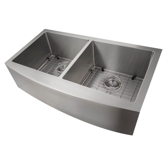 Z-Line - Niseko Farmhouse 36'' Apron Mount Double Bowl Sink in Stainless Steel - Stainless Steel
