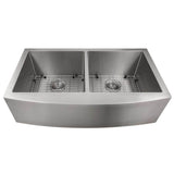 Z-Line - Niseko Farmhouse 36'' Apron Mount Double Bowl Sink in DuraSnow Stainless Steel - DuraSnow Stainless Steel