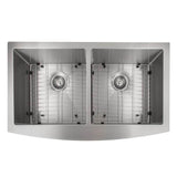 Niseko Farmhouse 36'' Apron Mount Double Bowl Sink in Stainless Steel