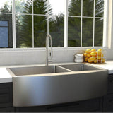 Niseko Farmhouse 36'' Apron Mount Double Bowl Sink in Stainless Steel
