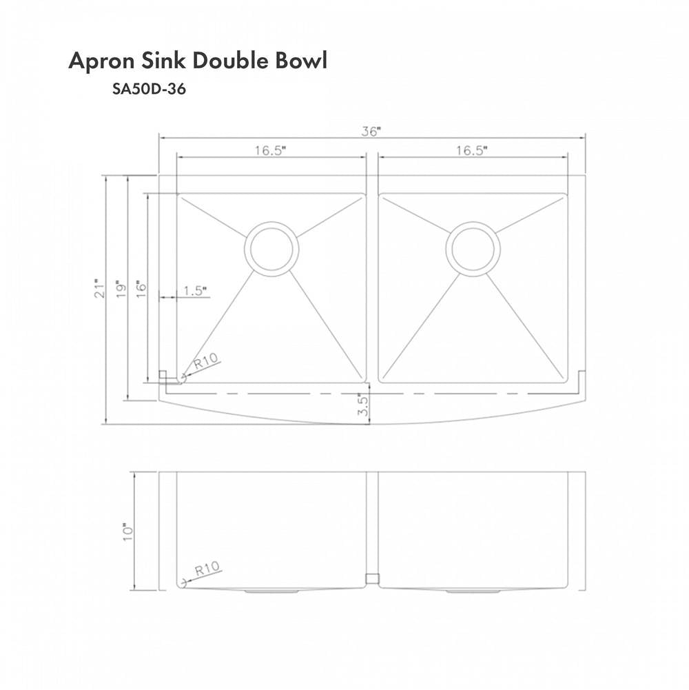 Niseko Farmhouse 36'' Apron Mount Double Bowl Sink in Stainless Steel