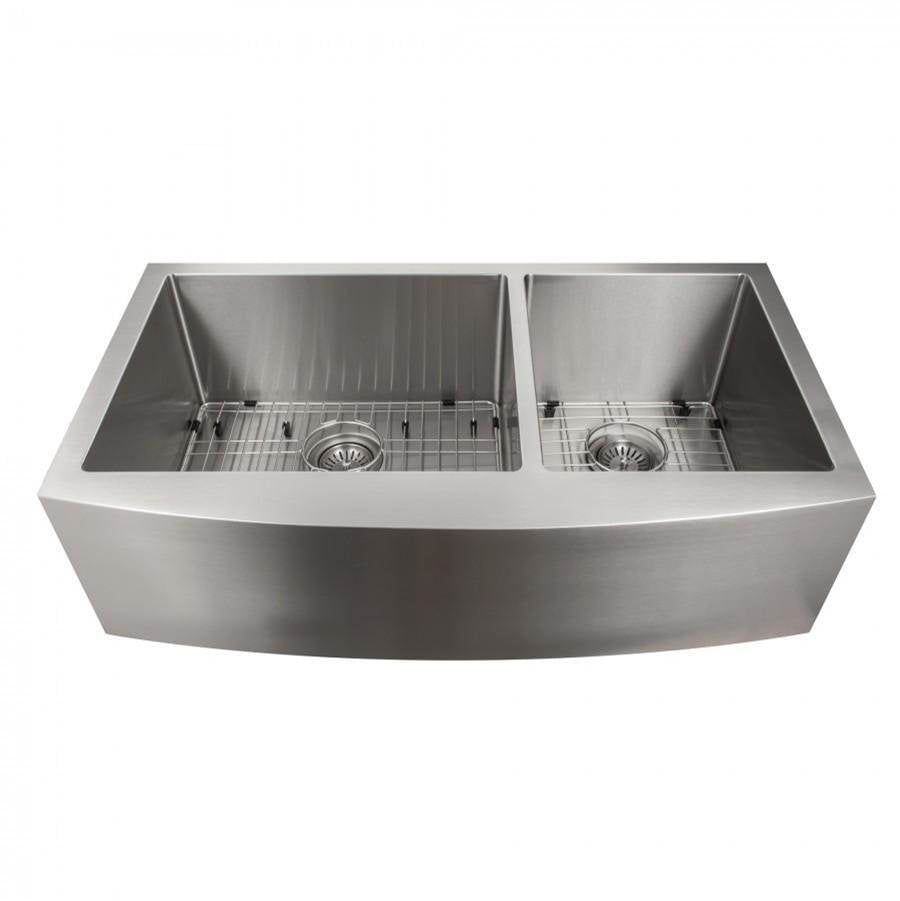 Z-Line - Courchevel Farmhouse 36'' Undermount Double Bowl Sink in DuraSnow Stainless Steel - DuraSnow Stainless Steel