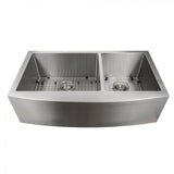 Z-Line - Courchevel Farmhouse 36'' Undermount Double Bowl Sink in DuraSnow Stainless Steel - DuraSnow Stainless Steel