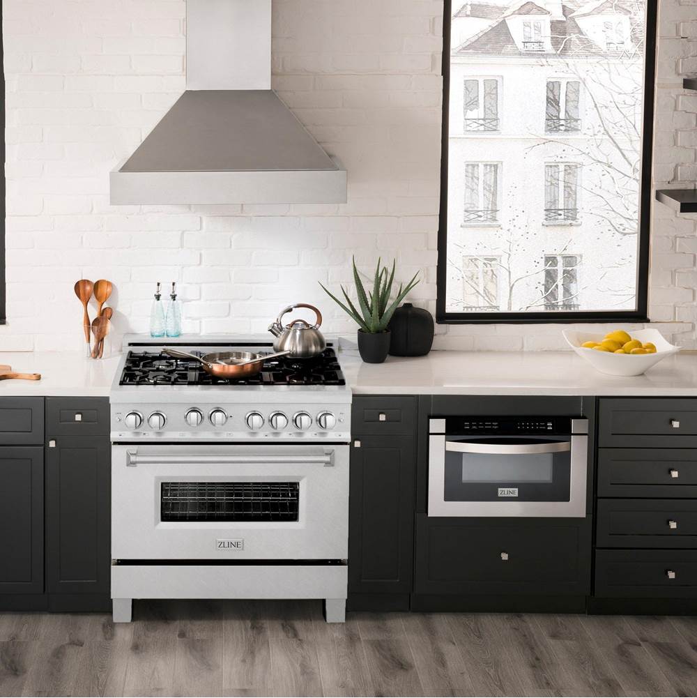 36'' Professional 4.6 cu.' 4 Gas on Gas Range in DuraSnow Stainless Steel with Black Matte Door (RGS-BLM-30)