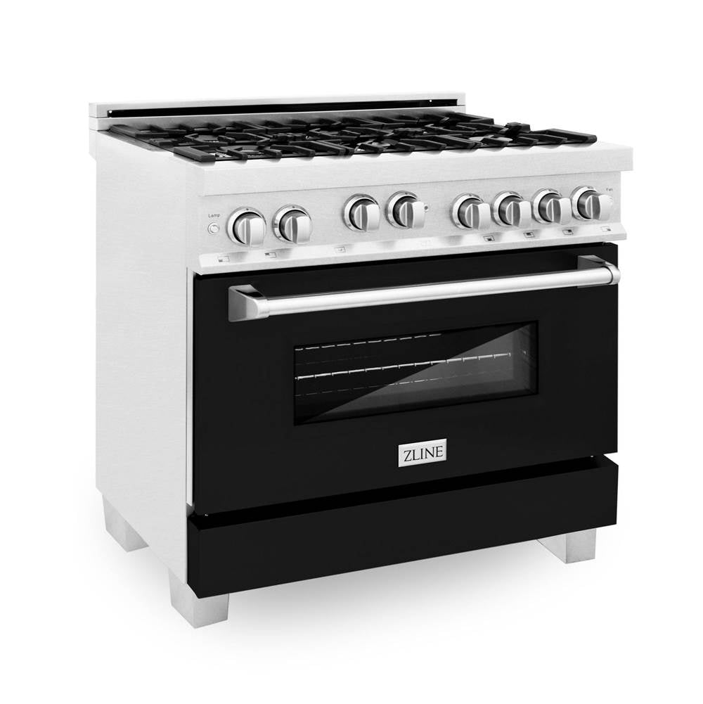 Z-Line - 36'' Professional 4.6 cu.' 4 Gas on Gas Range in DuraSnow Stainless Steel with Black Matte Door (RGS-BLM-30) - Black Matte