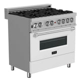 Z-Line - 36'' Professional Dual Fuel Range in DuraSnow Stainless Steel with White Matte Door - White Matte