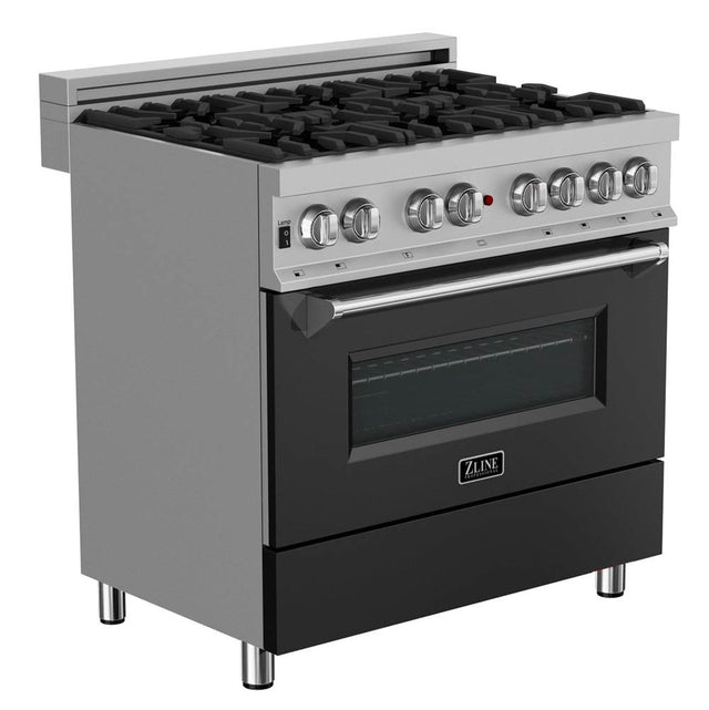 Z-Line - 36'' Professional Dual Fuel Range in DuraSnow Stainless Steel with Black Matte Door - Black Matte