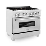 Z-Line - 36'' Professional 4.6 cu.' 6 Dual Fuel Range in DuraSnow Stainless Steel with Brass Burners - DuraSnow Stainless Steel,Brass