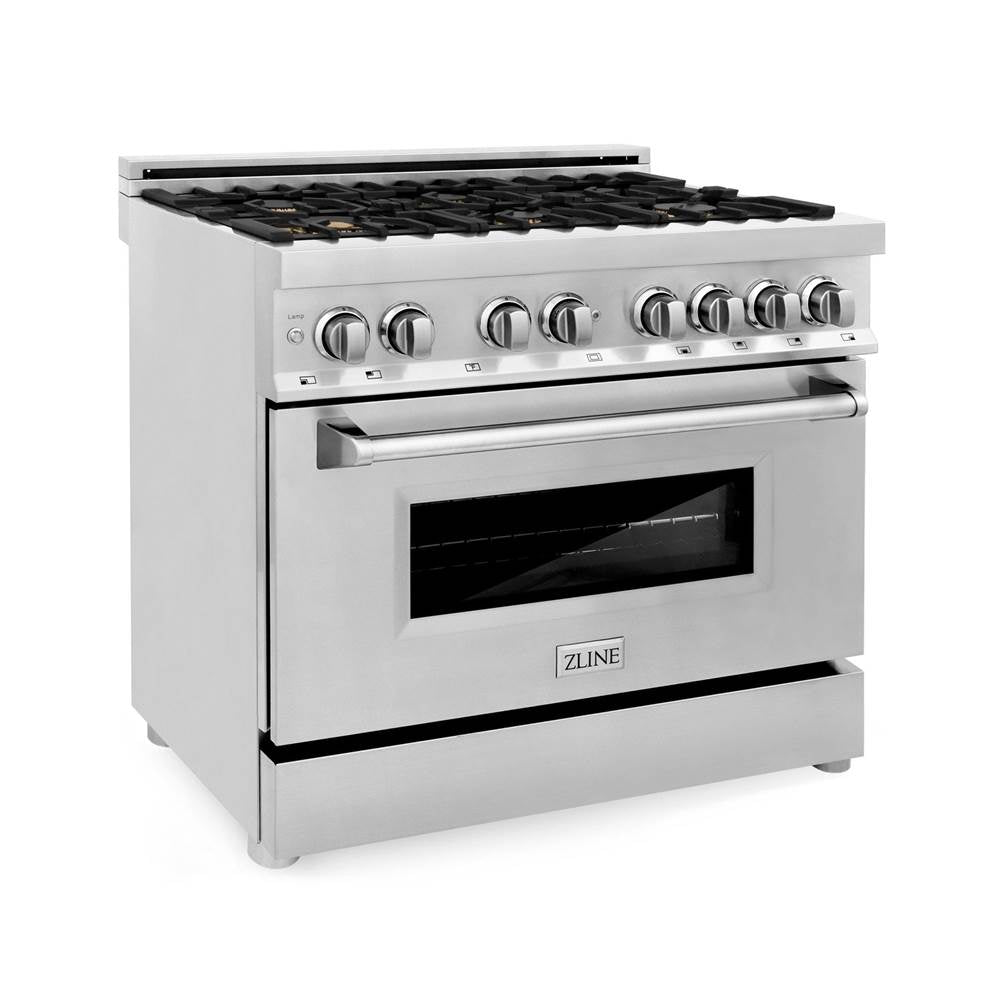 Z-Line - 36'' Professional 4.6 cu.' 6 Gas Burner/Electric Oven Range in Stainless Steel with Brass Burners - Brass