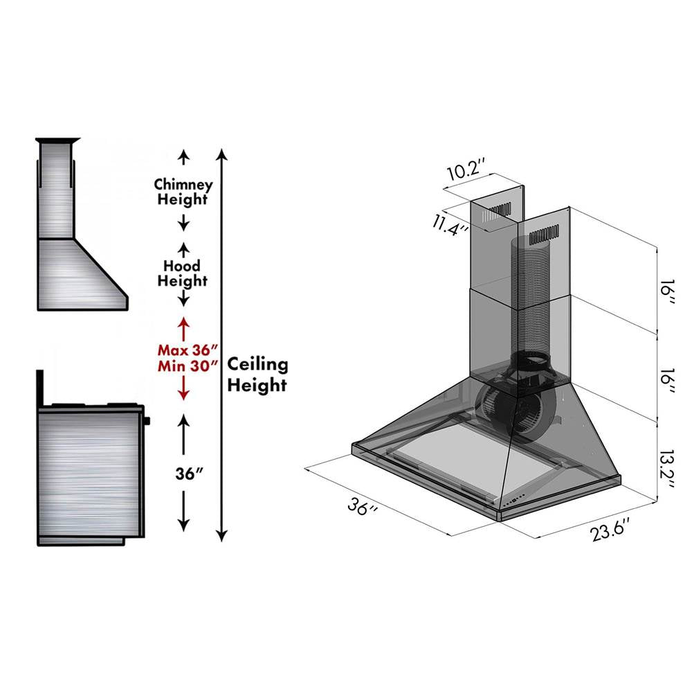 36 in.  Professional Wall Mount Range Hood in Stainless Steel