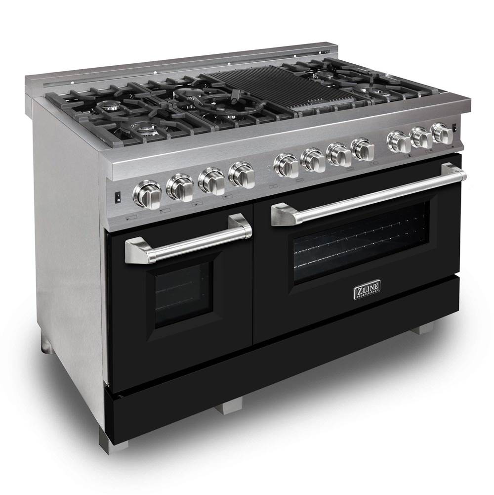 Z-Line - 48'' Professional Dual Fuel Range in DuraSnow Stainless Steel with Black Matte Door - Black Matte
