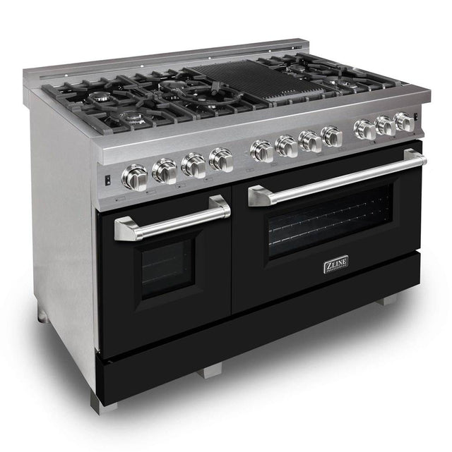 Z-Line - 48'' Professional Dual Fuel Range in DuraSnow Stainless Steel with Black Matte Door - Black Matte