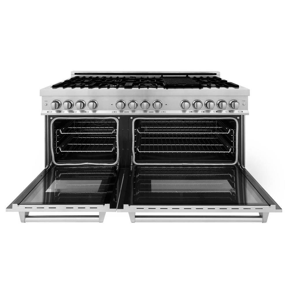 60'' 7.4 cu.' Dual Fuel Range with Gas Stove and Electric Oven in Stainless Steel with Brass Burners