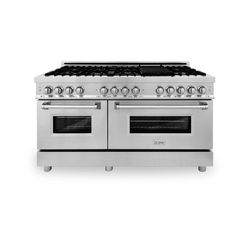 60'' 7.4 cu.' Dual Fuel Range with Gas Stove and Electric Oven in Stainless Steel with Brass Burners