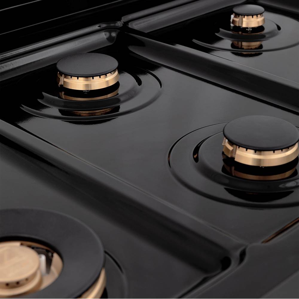 36'' Porcelain Gas Stovetop in Black Stainless with Brass Burners
