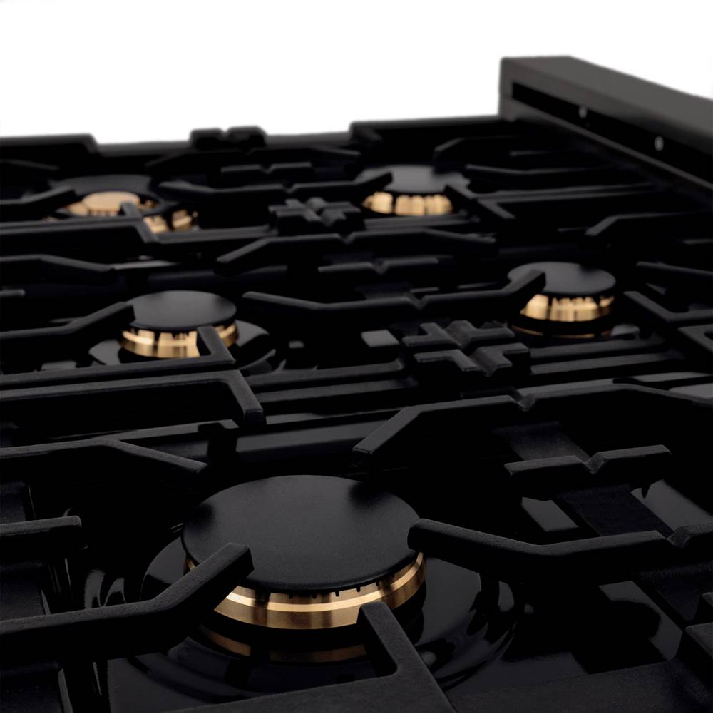 36'' Porcelain Gas Stovetop in Black Stainless with Brass Burners