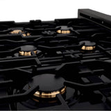 36'' Porcelain Gas Stovetop in Black Stainless with Brass Burners