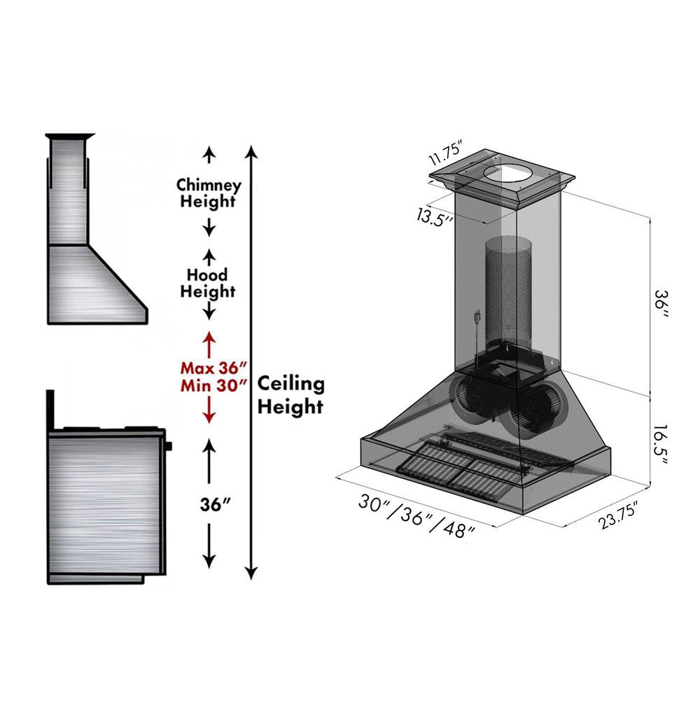 48'' Black Stainless Steel Wall Mount Range Hood