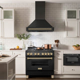 36'' Black Stainless Steel Range Hood with Gold Handle (BS655-36-G)