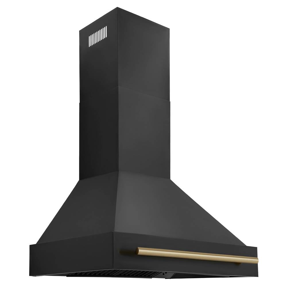 Z-Line - 30'' Black Stainless Steel Range Hood with Champagne Bronze Handle (BS655-30-CB) - Black Stainless Steel