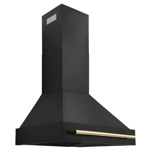 Z-Line - 30'' Black Stainless Steel Range Hood with Gold Handle (BS655-30-G) - Black Stainless Steel