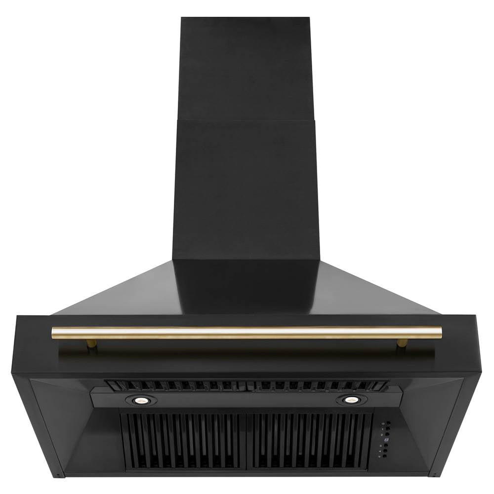 36'' Black Stainless Steel Range Hood with Gold Handle (BS655-36-G)