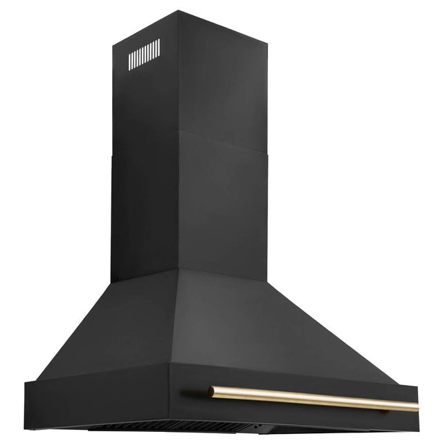 Z-Line - 36'' Black Stainless Steel Range Hood with Gold Handle (BS655-36-G) - Black Stainless Steel