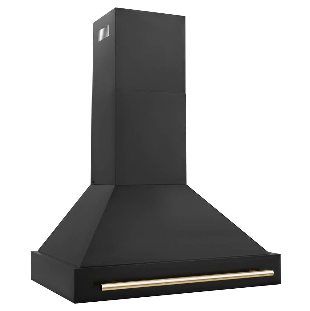 36'' Black Stainless Steel Range Hood with Gold Handle (BS655-36-G)