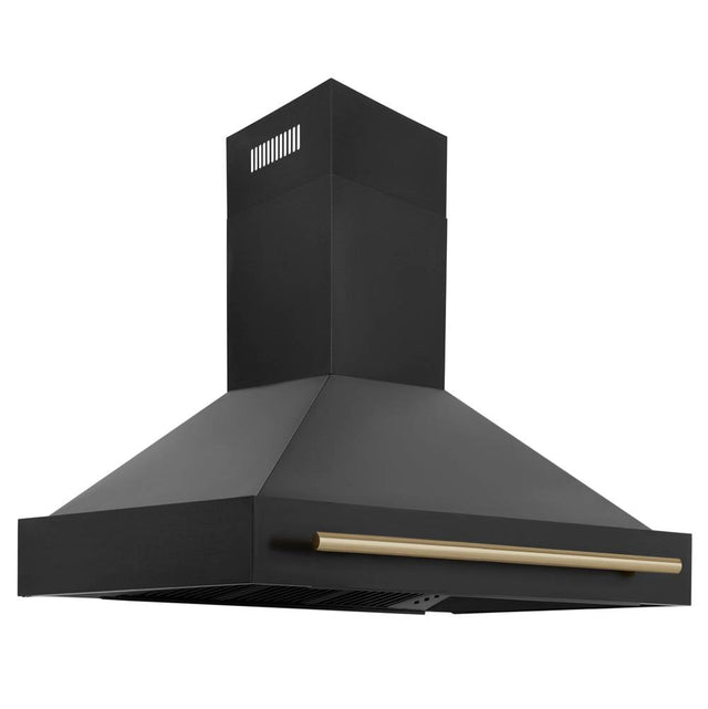 Z-Line - 48'' Black Stainless Steel Range Hood with Champagne Bronze Handle (BS655-48-CB) - Black Stainless Steel