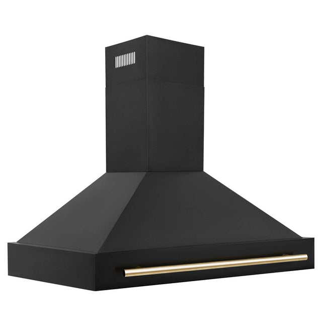 Z-Line - 48'' Black Stainless Steel Range Hood with Gold Handle (BS655Z-48-G) - Black Stainless Steel