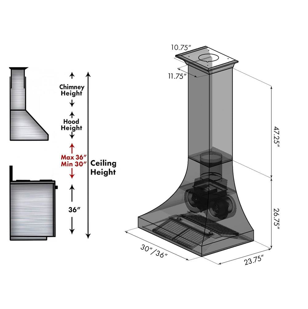 48'' Designer Series DuraSnow Stainless Steel Wall Range Hood