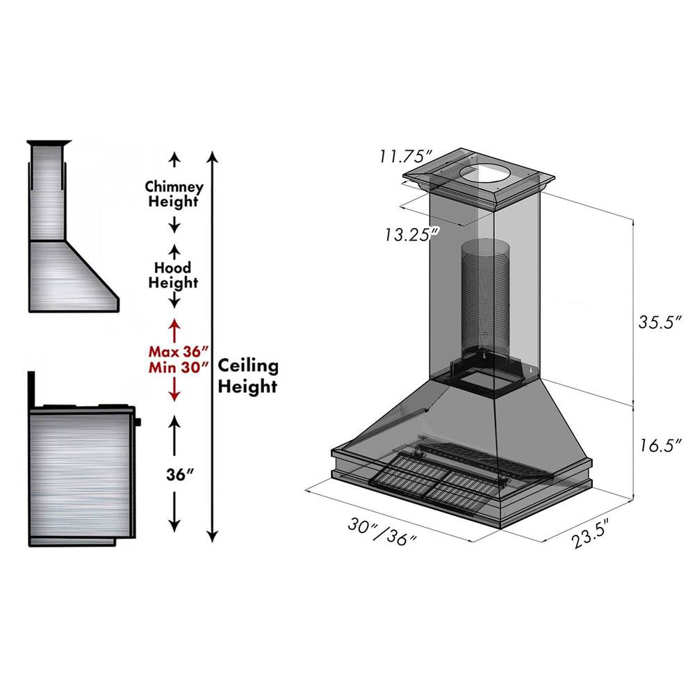 36'' Designer Series Wall Mount Range Hood in DuraSnow Stainless Steel