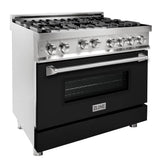 Z-Line - 36'' Professional Gas on Gas Range in Stainless Steel with Black Matte Door - Black Matte