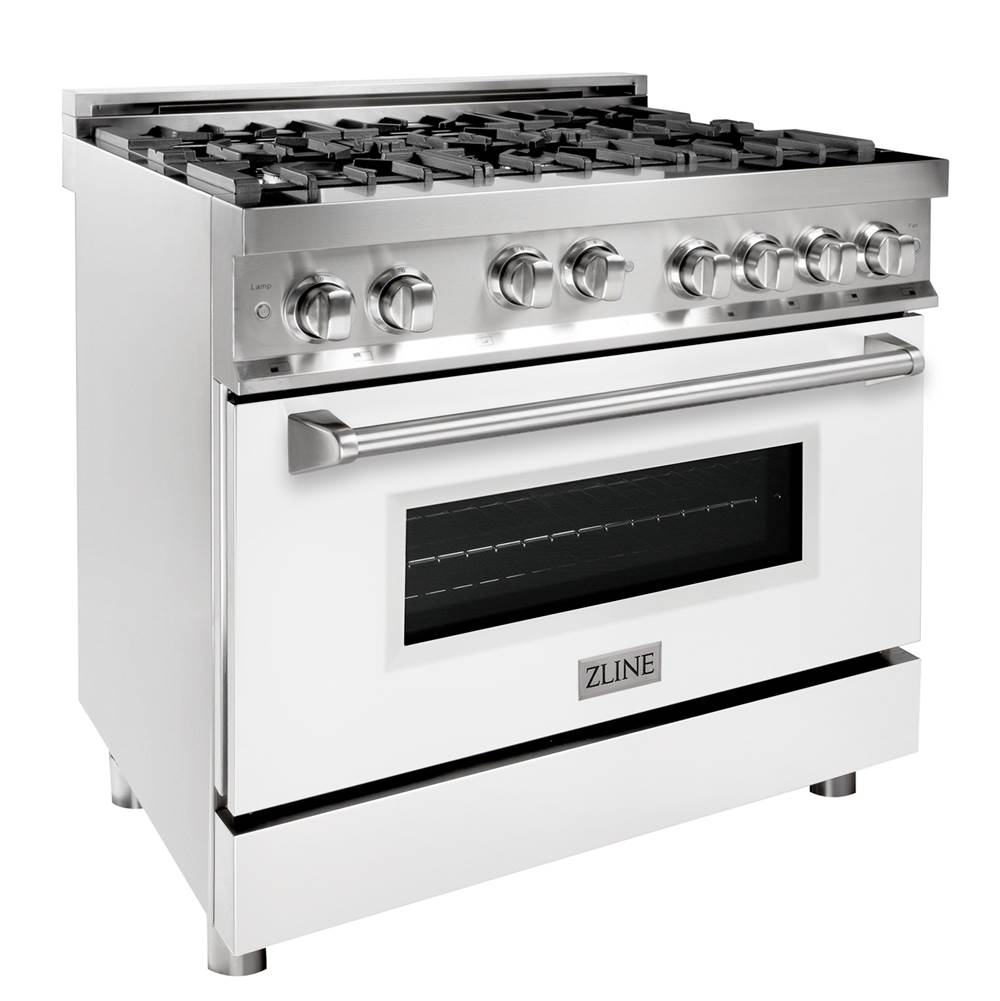 Z-Line - 36'' Professional Gas on Gas Range in Stainless Steel with White Matte Door - White Matte