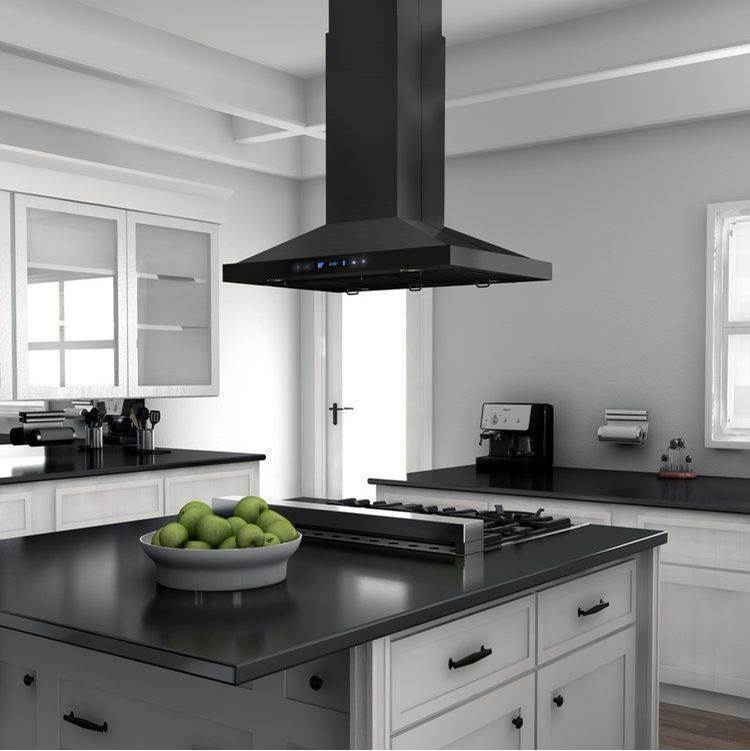 Z-Line - 48'' Island Mount Range Hood in Black Stainless Steel