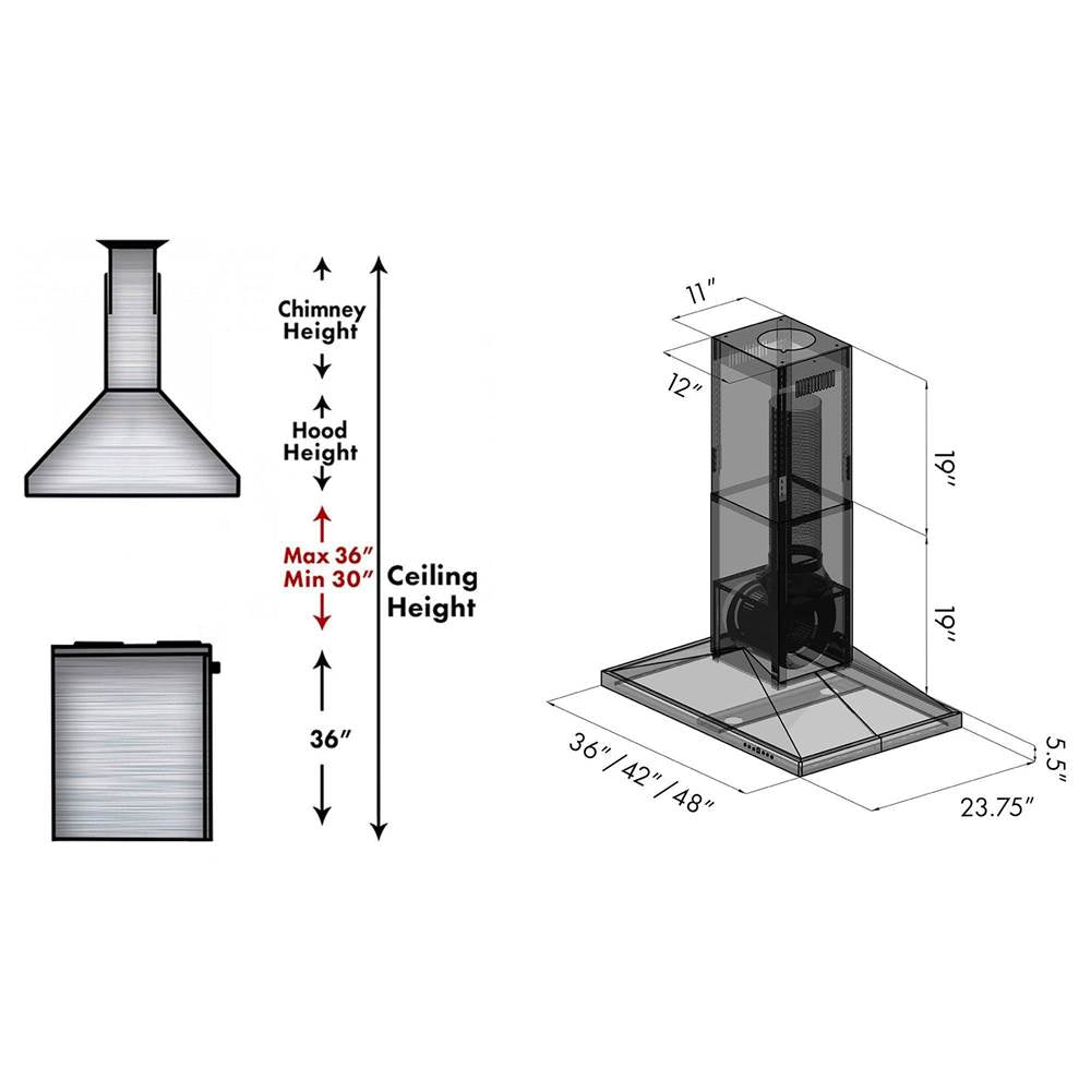 48'' Island Mount Range Hood in Black Stainless Steel