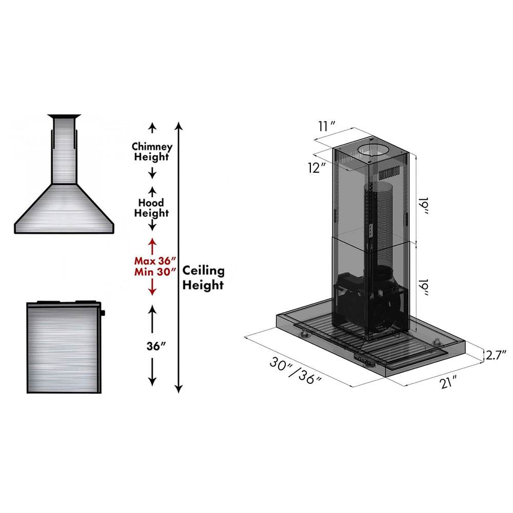 36'' Island Mount Range Hood in Black Stainless Steel