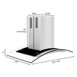 36'' Island Mount Range Hood in Stainless Steel & Glass