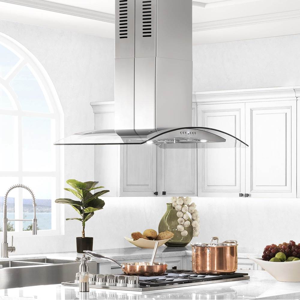 36'' Island Mount Range Hood in Stainless Steel & Glass